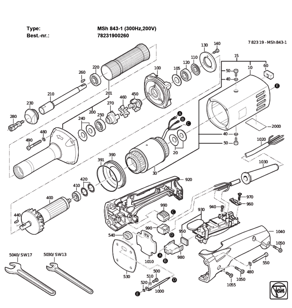 Figure 0 Diagram and Parts List for 78231900260  Fein Grinder