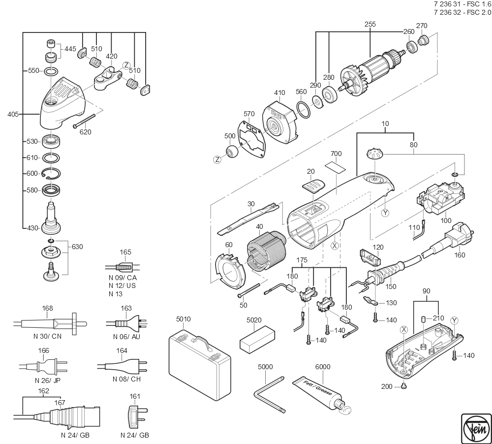  Diagram and Parts List for FSC16 72363100626 Fein Multi-Tool