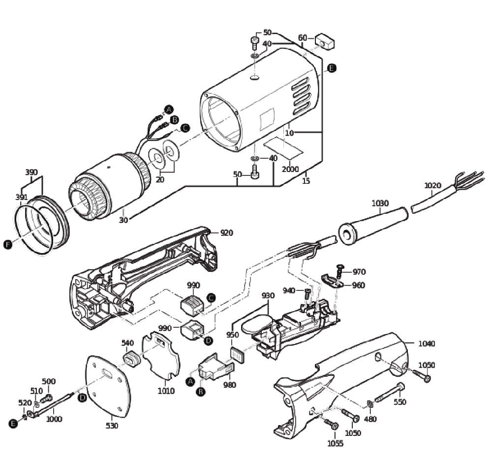 Figure 1 Diagram and Parts List for 78208500260  Fein Grinder