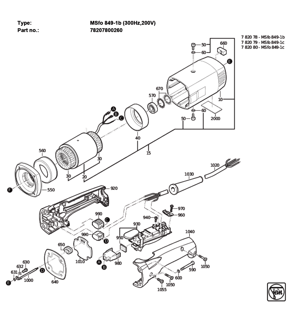Figure 1 Diagram and Parts List for 78207800260  Fein Sander Polisher