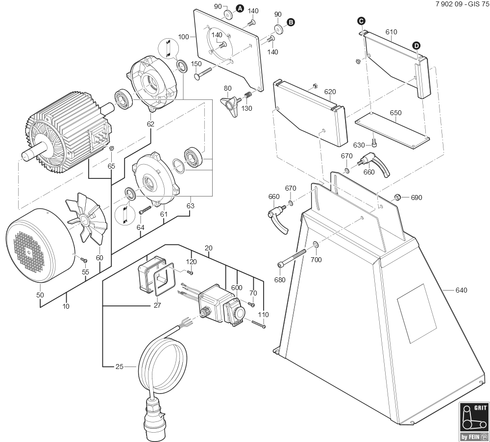  Diagram and Parts List for GRITGIS75 79020900233 Fein Belt or Drum Sander