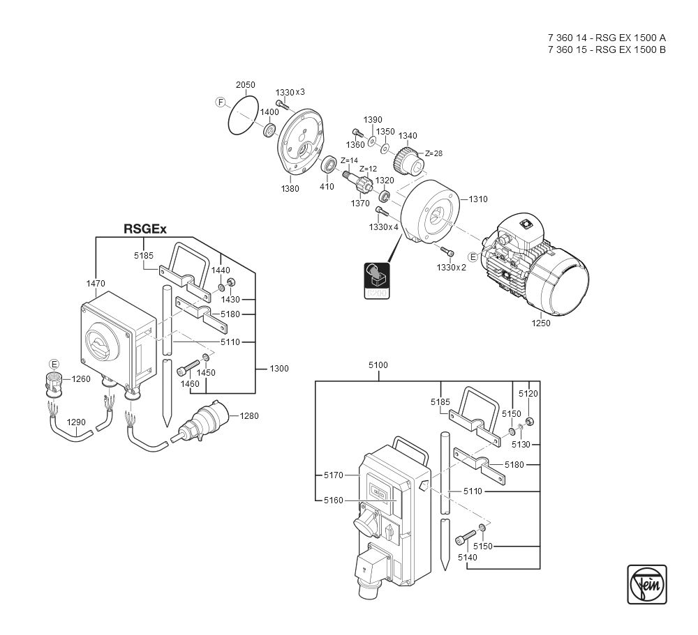 Diagram and Parts List for RSGEX1500A 73601461090 Fein Mill