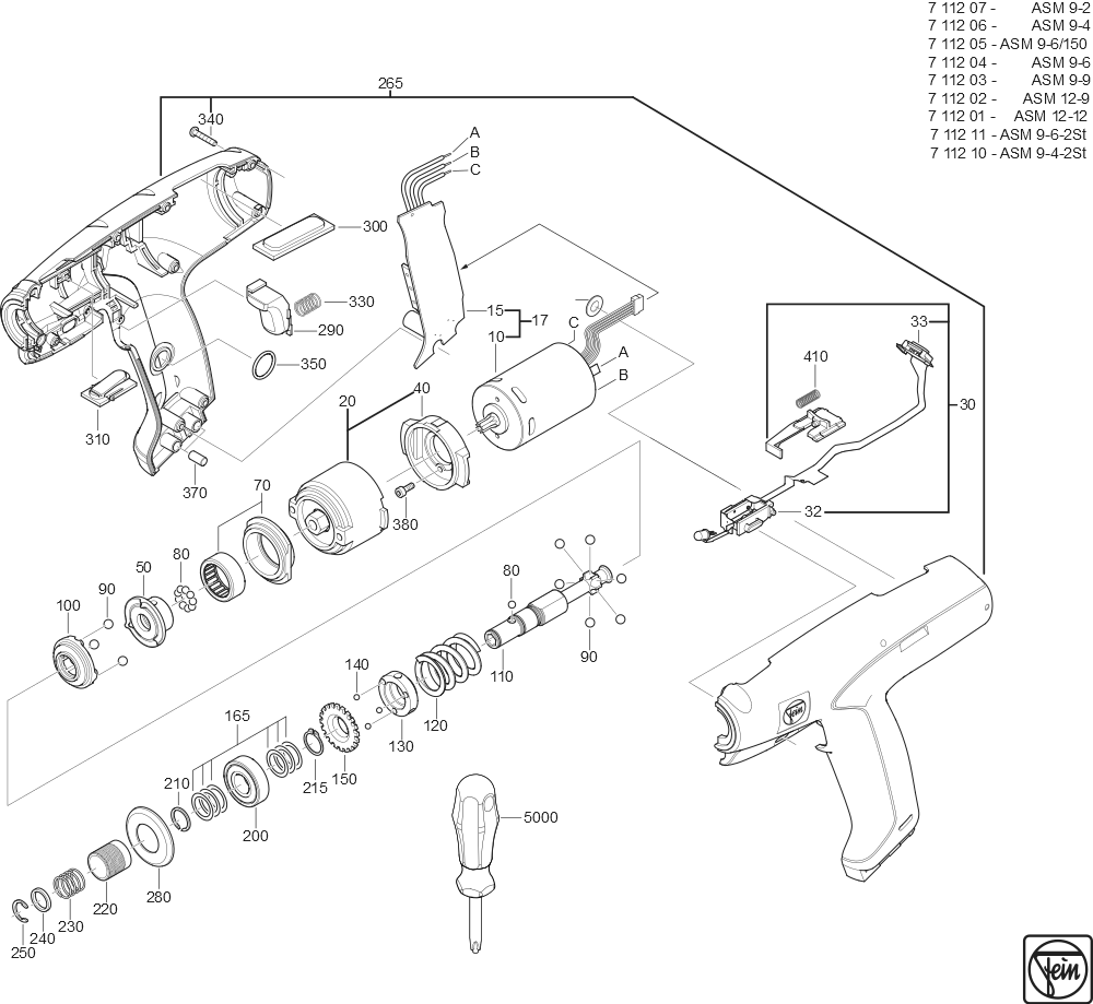  Diagram and Parts List for ASM9-6-150 71120500980 Fein Electric Drill