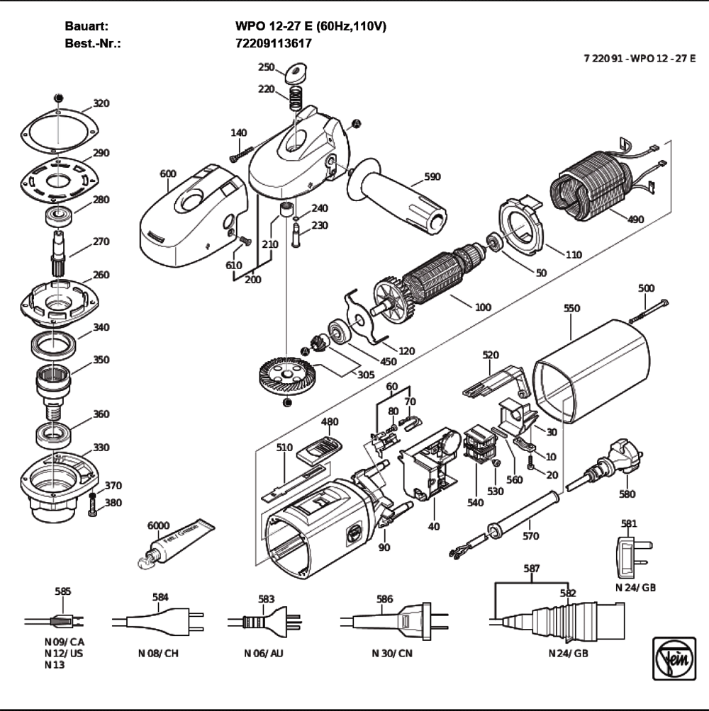 Figure 0 Diagram and Parts List for 72209113617  Fein Sander