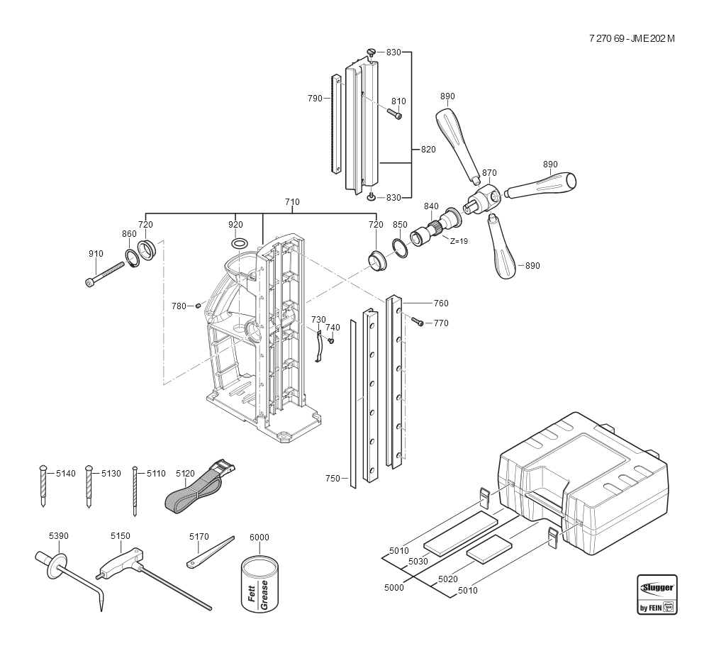  Diagram and Parts List for JMEUSA202M 72706909110 Fein Mortiser