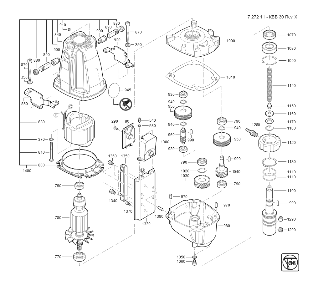  Diagram and Parts List for KBB30REVX 72721109360 Fein Mortiser