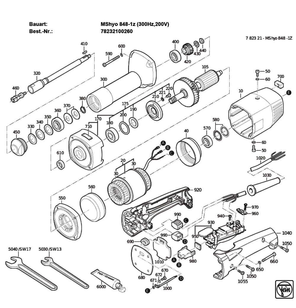 Figure 0 Diagram and Parts List for 78232100260  Fein Grinder