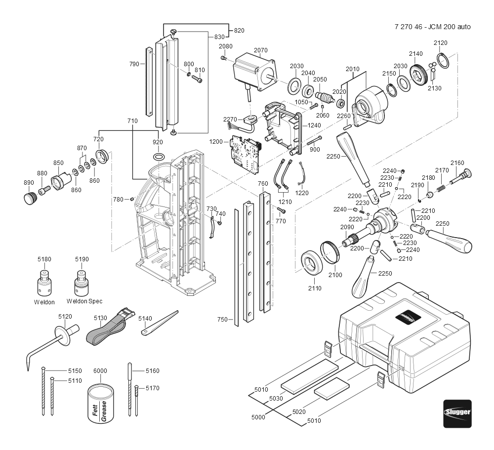  Diagram and Parts List for JCM200AUTO 72704612360 Fein Mortiser