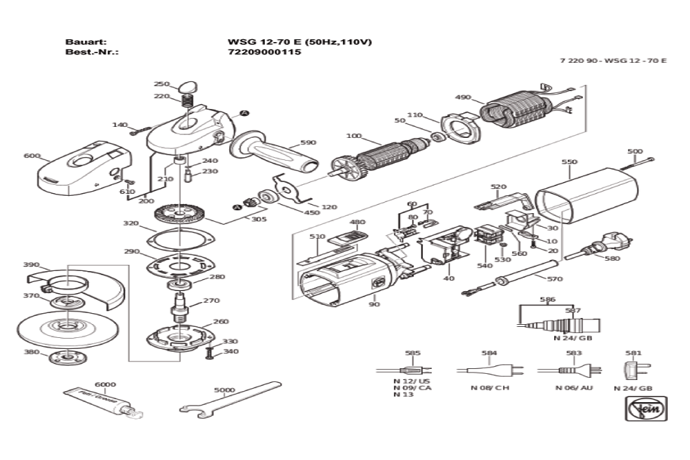 Figure 0 Diagram and Parts List for 72209000115  Fein Grinder