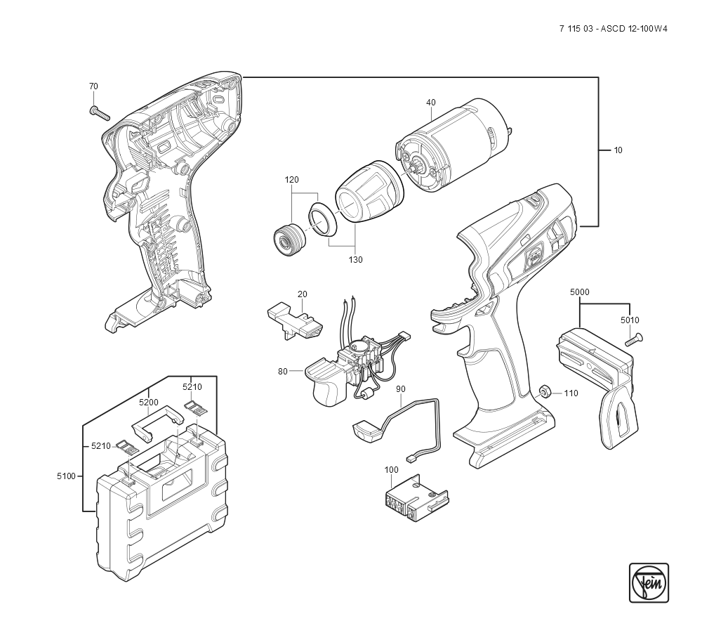  Diagram and Parts List for ASCD12-100W4 71150300920 Fein Electric Drill