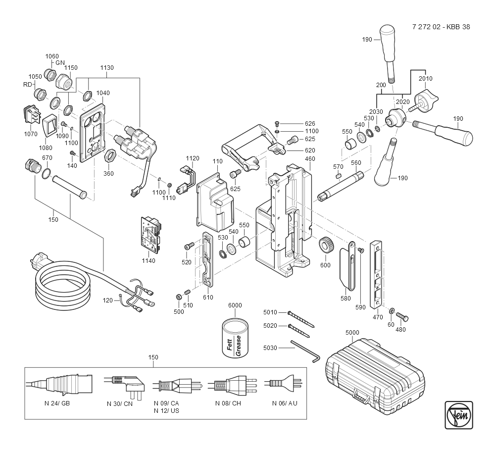  Diagram and Parts List for KBB38 72720209360 Fein Mortiser