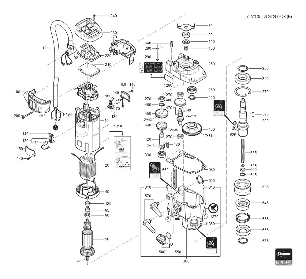  Diagram and Parts List for JCM200QX 72730509360 Fein Mortiser