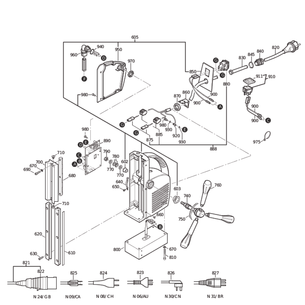 Figure 1 Diagram and Parts List for 72702700119  Fein Electric Drill