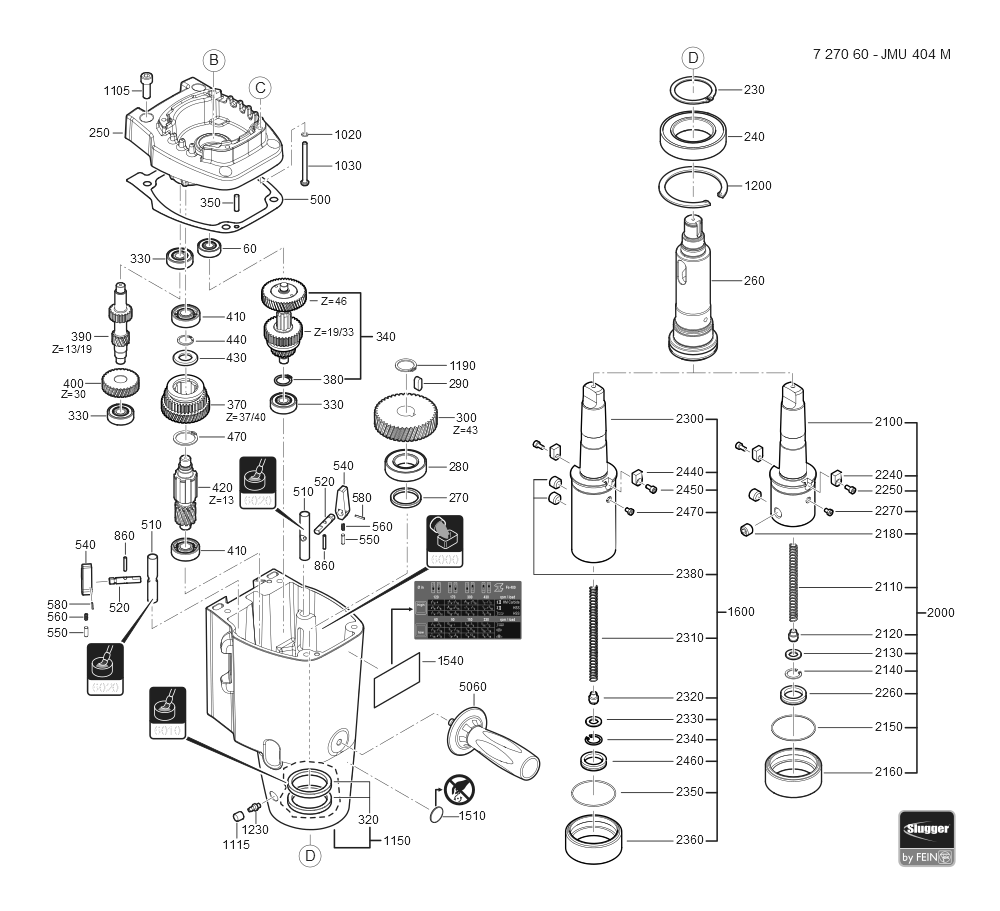  Diagram and Parts List for JMU404M 72706009110 Fein Mortiser