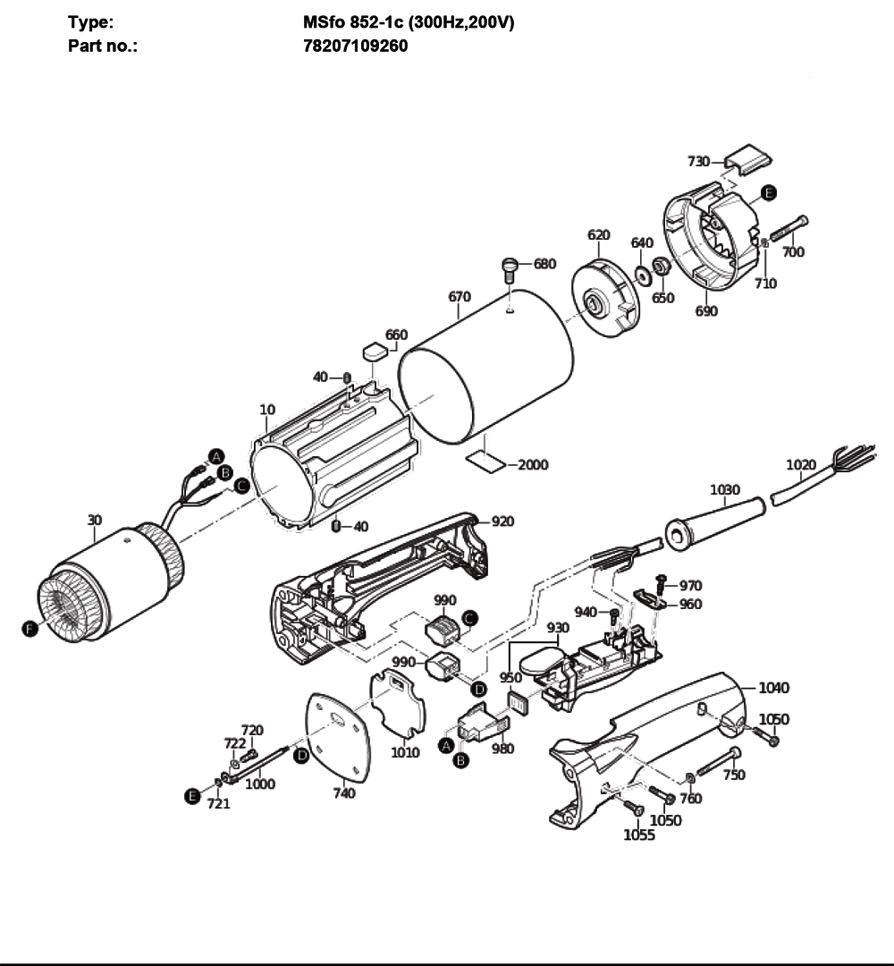 Figure 1 Diagram and Parts List for 78207109260  Fein Grinder