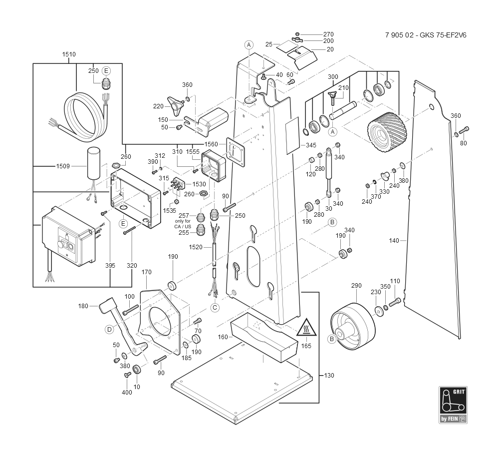  Diagram and Parts List for GRITGKS75 79050209232 Fein Belt or Drum Sander