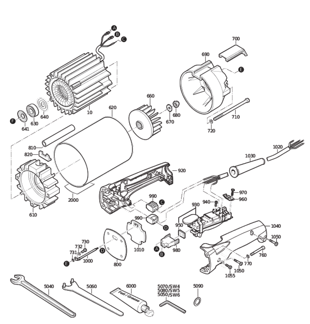Figure 1 Diagram and Parts List for 78207700260  Fein Grinder