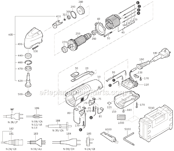 Page A Diagram and Parts List for FMM250 72293612360 Fein Multi-Tool