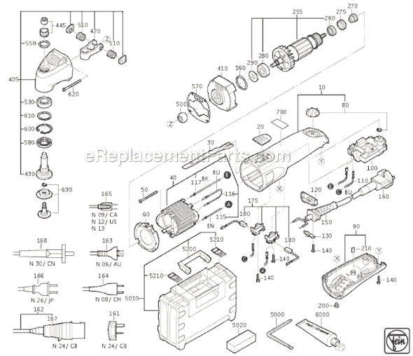 Page A Diagram and Parts List for FSC16X 72363709360 Fein Multi-Tool