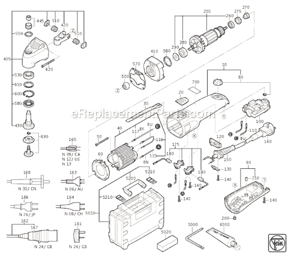 Page A Diagram and Parts List for FSC16X 72363726100 Fein Multi-Tool