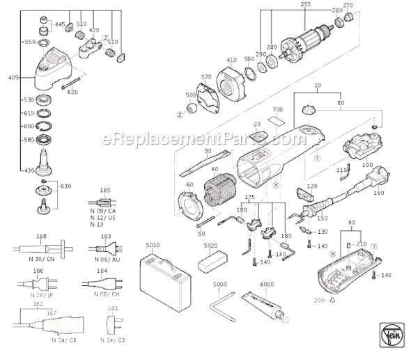 Page A Diagram and Parts List for FSC16 72363109361 Fein Multi-Tool