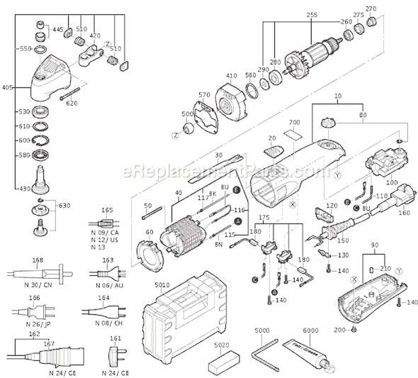 Page A Diagram and Parts List for FSC20X 72363809360 Fein Multi-Tool