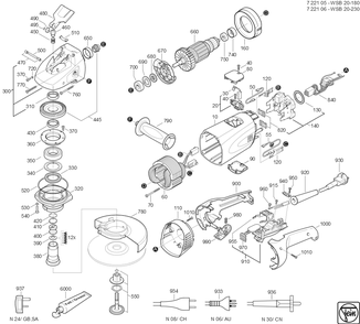  Diagram and Parts List for WSB20-230 72210600628 Fein Angle Grinder