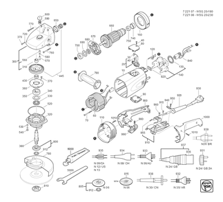  Diagram and Parts List for WSG20-180 72210700624 Fein Angle Grinder