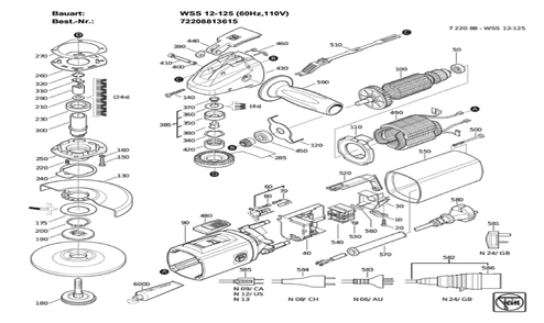 Figure 0 Diagram and Parts List for 72208813615  Fein Grinder