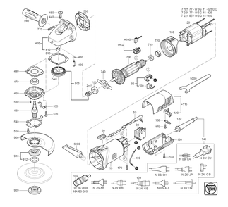  Diagram and Parts List for WSG11-125 72217709360 Fein Angle Grinder