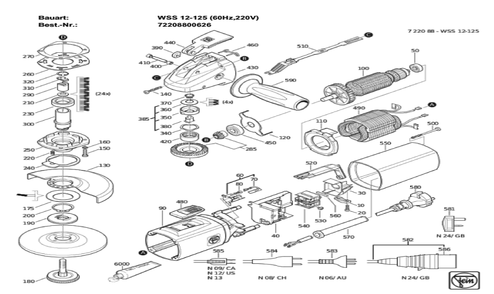 Figure 0 Diagram and Parts List for 72208800626  Fein Grinder