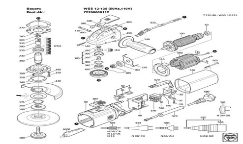 Figure 0 Diagram and Parts List for 72208800112  Fein Grinder