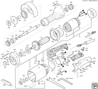  Diagram and Parts List for MSHYO869-1A 78243700220 Fein Angle Grinder