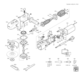  Diagram and Parts List for WSG12-70E 72209000629 Fein Angle Grinder