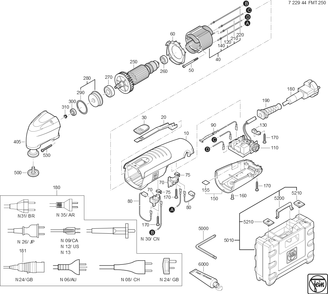  Diagram and Parts List for FMT250 72294409360 Fein Multi-Tool