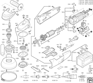 Diagram and Parts List for ROT14-200E 72216550120 Fein Angle Grinder