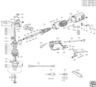  Diagram and Parts List for MSF666C-S 72206909117 Fein Angle Grinder