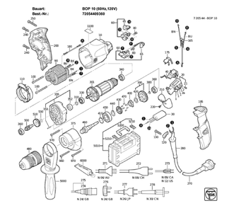 Figure 0 Diagram and Parts List for 72054409360  Fein Electric Drill