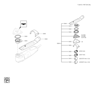  Diagram and Parts List for FMT250QSL 72295309360 Fein Multi-Tool