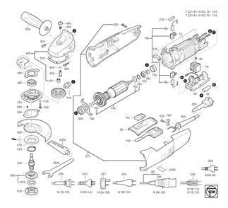  Diagram and Parts List for WSG10-115 72216112360 Fein Angle Grinder