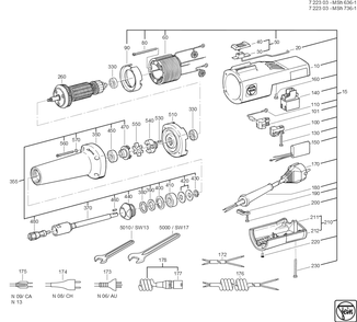  Diagram and Parts List for MSH636-1 72230399043 Fein Die Grinder