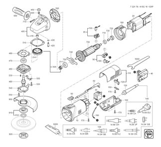  Diagram and Parts List for WSG15-125P 72217809360 Fein Angle Grinder
