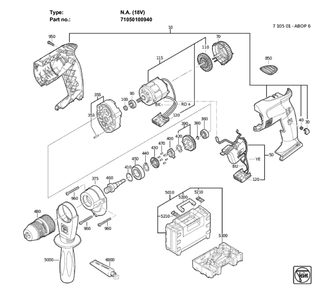 Figure 0 Diagram and Parts List for 71050100940  Fein Cordless Drill