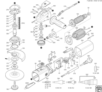  Diagram and Parts List for WSS12-125 72208800626 Fein Angle Grinder