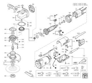  Diagram and Parts List for WSG17-125P 72220709360 Fein Angle Grinder