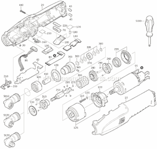 Part Location Diagram of 90102010010 Fein Angle Head 1/4" External Square