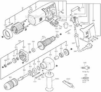 Page A Diagram and Parts List for ASZ648A 72010609113 Fein Electric Drill
