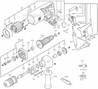 Page A Diagram and Parts List for ASZE648A 72011413111 Fein Electric Drill