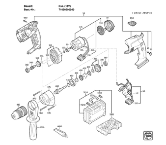 Figure 0 Diagram and Parts List for 71050200940  Fein Cordless Drill