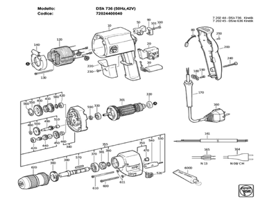 Figure 0 Diagram and Parts List for 72024400040  Fein Electric Drill